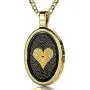 Love Necklace 24k Gold Inscribed with I Love You in 120 Languages Including Braille and Sign Language in Miniature Text onto an Oval Black Onyx Gemstone Pendant, 18'' Rolo Chain