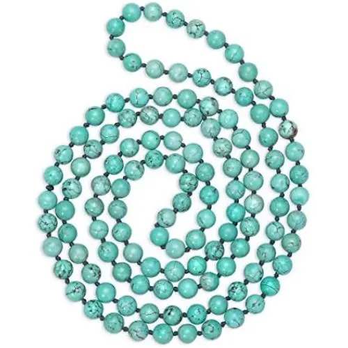 PEARLADA Long Turquoise Tigers Eye Beads Endless Necklaces Handmade Gemstone Jewelry for Women Girls Pearl Necklace 47.5'' PEARLADA Long Turquoise Tigers Eye Beads Endless Necklaces Handmade Gemstone Jewelry for Women Girls Pearl Necklace 47.5''