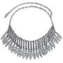 Native American Style Coachella Festival Dangling Feather Wide Choker Necklace for Women for Teen Oxidized Silver Plated