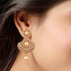 Aheli Stunning Indian Wedding Party Designer Faux Stone Beaded Dangle Earrings Ethnic Traditional Jewelry for Women Girls