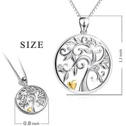 PEIMKO Sterling Silver Tree of Life Pendant Necklace, Cubic Zirconia Family Spiritual Tree Gifts for Mother Daughter