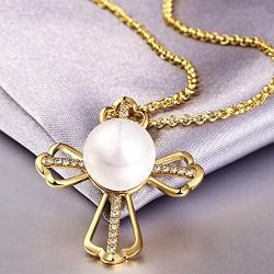 Jude Jewelers 13mm Faux Pearl Christian Cross Religious Pendant Necklace