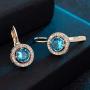 Swarovski Crystal Halo Round Drop Leverback Earrings for Women 14K Rose Gold Plated Hypoallergenic Jewelry