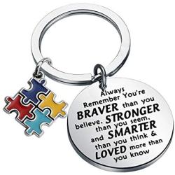 WSNANG Autism Awareness Gift Keychain You are Braver Stronger Smarter Than You Think Keychain Inspirational Jewelry Gifts for Autistic People Autistic Encouragement Gift