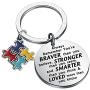 WSNANG Autism Awareness Gift Keychain You are Braver Stronger Smarter Than You Think Keychain Inspirational Jewelry Gifts for Autistic People Autistic Encouragement Gift