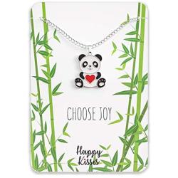 Happy Kisses Panda Necklace Gift – Cute Panda Heart Pendant – Charm Jewelry for Women, Teens, Girls and Kids – with Message Card