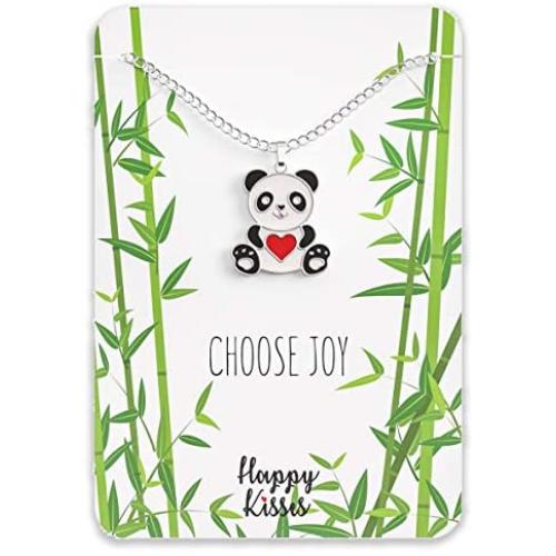 Happy Kisses Panda Necklace Gift – Cute Panda Heart Pendant – Charm Jewelry for Women, Teens, Girls and Kids – with Message Card