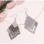 Boho Geometric Filigree Rhombus Shape Tiered Dangle Drop Statement Earrings