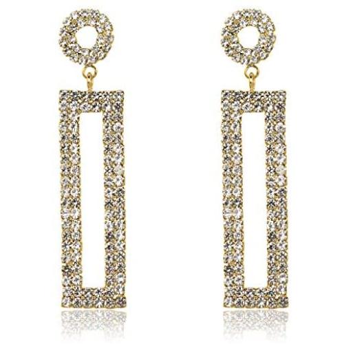 Sluxa Gold rectangle earrings ,Rectangle earrings for women girls ,Rectangle diamond earrings for wedding /party/Daily dress up. #8
