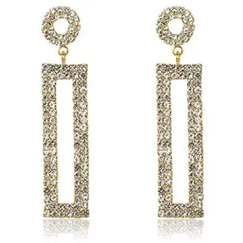 Sluxa Gold rectangle earrings ,Rectangle earrings for women girls ,Rectangle diamond earrings for wedding /party/Daily dress up. #8 Sluxa Gold rectangle earrings ,Rectangle earrings for women girls ,Rectangle diamond earrings for wedding /party/Daily dress up. #8