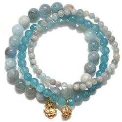 Aquamarine Gold Ganesha Lakshmi Stretch Bracelet Set, Blue, One Size