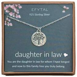 EFYTAL Daughter In Law Gifts, Sterling Silver Tree of Life Necklace, Wedding Jewelry Gift from Mother In Law