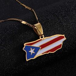Stainless Steel Trendy Enamel Puerto Rico Map Pendant Chain for Women Puerto Ricans Map Jewelry