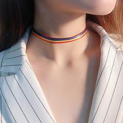 VNOX Gay Pride Rainbow Jewelry Set Rainbow Choker Rope String Bracelets Necklace Earrings for Gay Lesibian LGBTQ