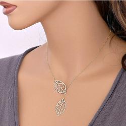 Aukmla Boho Lariat Necklace Silver Leaf Pendant Necklaces Chain Jewelry for women and Girls