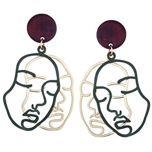 TIDOO Jewelry Abstract Double-Faced Human Face Earrings Gold Statement Earrings for Women