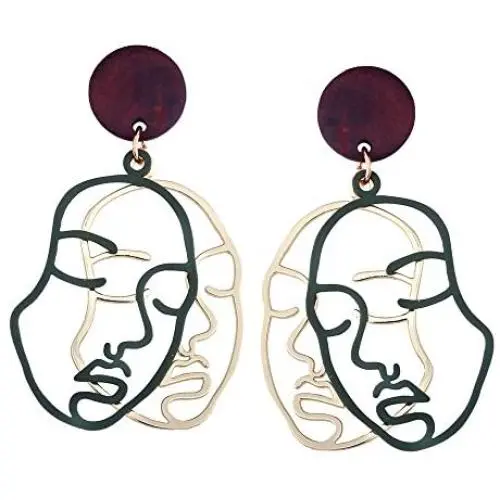TIDOO Jewelry Abstract Double-Faced Human Face Earrings Gold Statement Earrings for Women