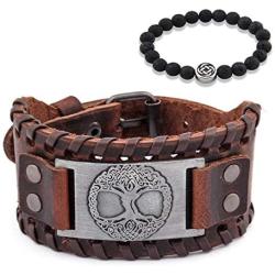 GUNGNEER Tree of Life Yggdrasil Sigil Leather Bracelet Celtic Knot Amulet Jewelry Protection Health Talisman Men Women