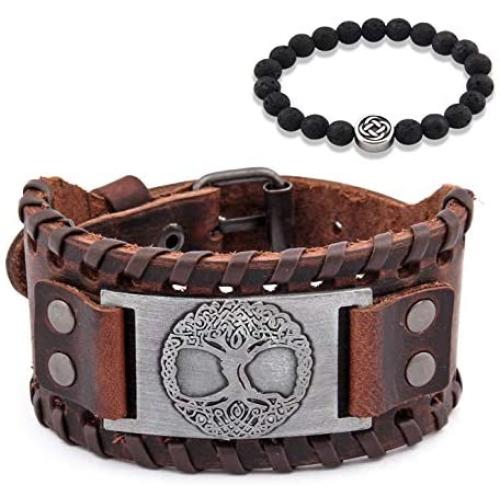 GUNGNEER Tree of Life Yggdrasil Sigil Leather Bracelet Celtic Knot Amulet Jewelry Protection Health Talisman Men Women