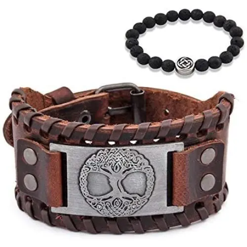 GUNGNEER Tree of Life Yggdrasil Sigil Leather Bracelet Celtic Knot Amulet Jewelry Protection Health Talisman Men Women GUNGNEER Tree of Life Yggdrasil Sigil Leather Bracelet Celtic Knot Amulet Jewelry Protection Health Talisman Men Women