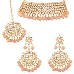 I Jewels Traditional Kundan & White Pearl Choker Necklace Set for Women (K7075)