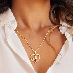 Agvana 14K Solid Real Yellow Gold Genuine Natural Garnet Diamond Mother Daughter Pendant Necklace Anniversary Birthday Gifts Fine Jewelry for Women Girls Mom Grandma Wife Daughter Her, 16+2 Inch