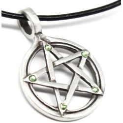 Trilogy Jewelry Pewter Pagan Pentagram Pendant on Leather Necklace with 5 Swarovski Crystal Birthday