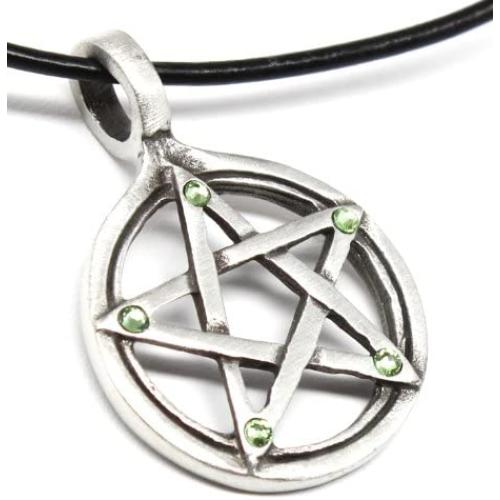 Trilogy Jewelry Pewter Pagan Pentagram Pendant on Leather Necklace with 5 Swarovski Crystal Birthday