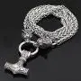 GuoShuang Men Viking Stainless Steel Wolf Head with Thors Mjolnir Pendant Necklace