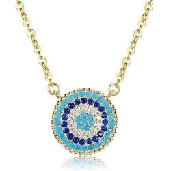 TONGZHE Blue Evil Eye Pendant Necklace in Sterling Silver 925 with Cubic Zirconia CZ and 16''+2'' Cable Chain