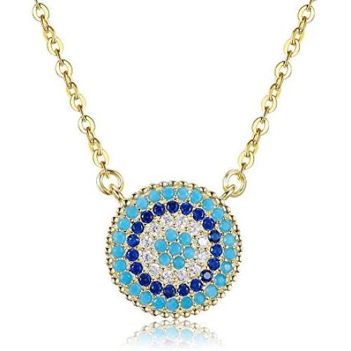 TONGZHE Blue Evil Eye Pendant Necklace in Sterling Silver 925 with Cubic Zirconia CZ and 16''+2'' Cable Chain