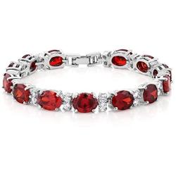 Gem Stone King 40.00 Ct Oval & Round Red Color Cubic Zirconias CZ Tennis Bracelet 7 Inch