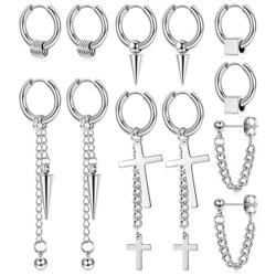 Jstyle 6Pairs 316L Stainless Steel Mens Womens Hoop Earrings Dangle Chain Earrings Punk Gothic Kpop Earrings Unisex