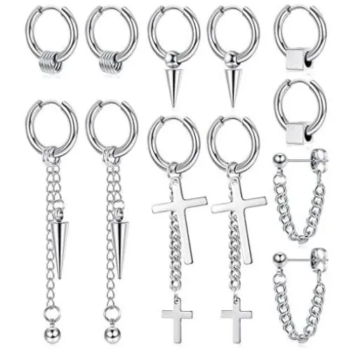 Jstyle 6Pairs 316L Stainless Steel Mens Womens Hoop Earrings Dangle Chain Earrings Punk Gothic Kpop Earrings Unisex Jstyle 6Pairs 316L Stainless Steel Mens Womens Hoop Earrings Dangle Chain Earrings Punk Gothic Kpop Earrings Unisex