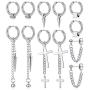 Jstyle 6Pairs 316L Stainless Steel Mens Womens Hoop Earrings Dangle Chain Earrings Punk Gothic Kpop Earrings Unisex