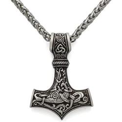 GuoShuang Odin Thors Mjolnir Pendant Viking Necklaces Pendants Jewelry Scandinavian Clear Details Silver Chain