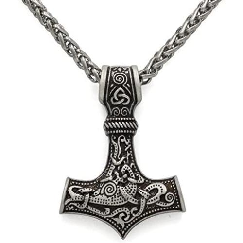 GuoShuang Odin Thors Mjolnir Pendant Viking Necklaces Pendants Jewelry Scandinavian Clear Details Silver Chain