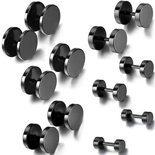 Aroncent 12PCS 6 Pairs 4-14mm Stainless Steel Black Stud Earrings Set Faux Fake Gauges Earrings Fake Ear Plugs Earrings Aroncent 12PCS 6 Pairs 4-14mm Stainless Steel Black Stud Earrings Set Faux Fake Gauges Earrings Fake Ear Plugs Earrings