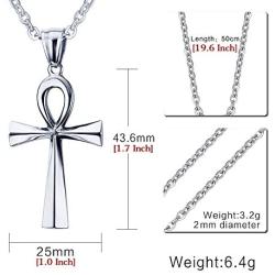 HUANIAN Stainless Steel Egyptian Ankh Cross Pendant Necklace,20 inch Free Chain