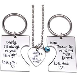 O.RIYA Daddys Girl Mommys World 3 Piece Keychain Pendant Necklace Set, Gift for Daughter, Mommys Little Girl, Mums Dad Necklaces Stainless Steel