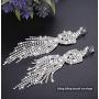 Finrezio 3 PCS Silver Tone Chandelier Earrings Oval Ring Set for Women Prom Long Rhinestone Dangle Earrings Crystal Costume Jewelry Set