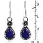 Classic Chic Teardrop Simulated Blue Lapis-Lazuli & Flower .925 Sterling Silver Dangle Earrings