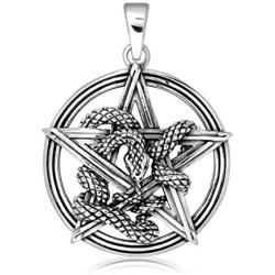 WithLoveSilver 925 Sterling Silver Celtic Pentacle Ouroboros Snake Serpent Pendant