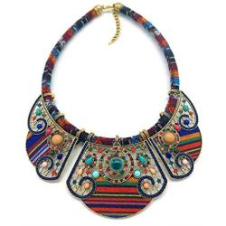 YAZILIND Chunky Colorful Ethnic Festival Tribal Beaded Bib Collar Choker Costume Necklace