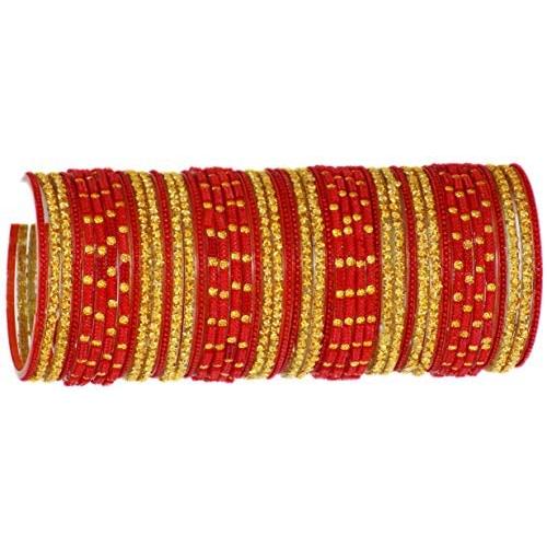 JDZ COLLECTION Indian Glass Bangles Set Wedding Costume Matching Jewelry Bangles Set Chuda,Bollywood Glass Bangles Set of 46 Bangles,Indian Bangles for Women Girls