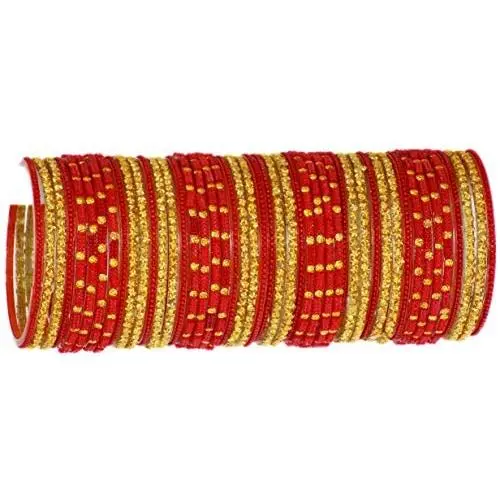 JDZ COLLECTION Indian Glass Bangles Set Wedding Costume Matching Jewelry Bangles Set Chuda,Bollywood Glass Bangles Set of 46 Bangles,Indian Bangles for Women Girls