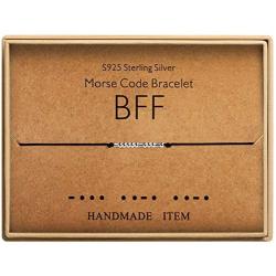 Morse Code BFF Bracelet Sterling Silver Handmade Bead Adjustable String Bracelets Birthday Gifts for Friends Inspirational Jewelry for Women