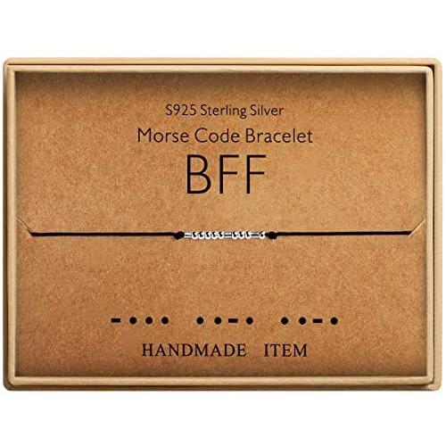 Morse Code BFF Bracelet Sterling Silver Handmade Bead Adjustable String Bracelets Birthday Gifts for Friends Inspirational Jewelry for Women