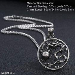 FIZIZDH Mens Stainless Steel Dragon Biker Pendant Necklace,24 inch Keel Link Chain