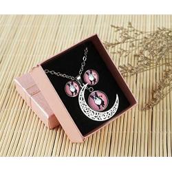 XUTAI Custom Vintage Glamour Moon Glass Necklace Stud Earring Jewelry Suit for Womens Mom